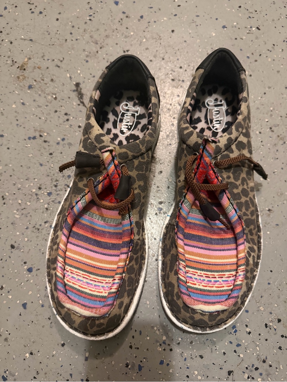 Justin Hey Dude Women's Leopard Slip-On Sneakers with Multicolor Stripes 10